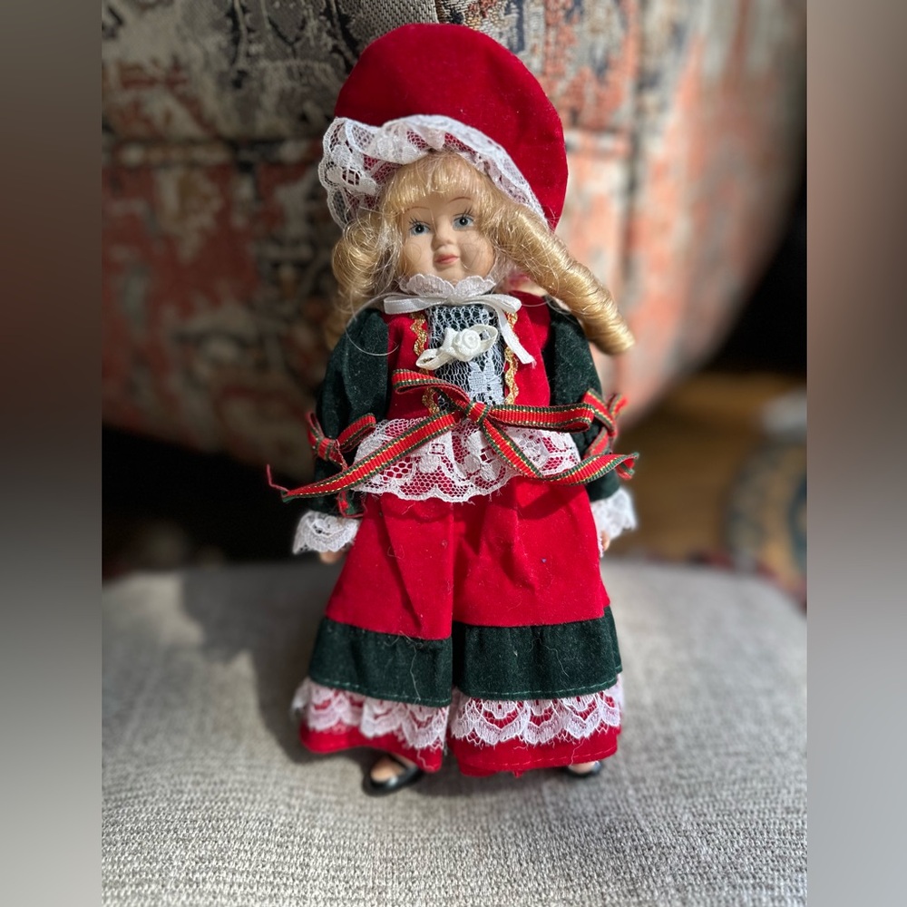 Festive Holiday Doll in Red and Green Outfit
